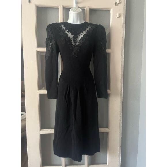 Vintage Pat Sandler Wellmore Black Santana Knit Bead Puff Sleeve Dynasty - Picture 4 of 11